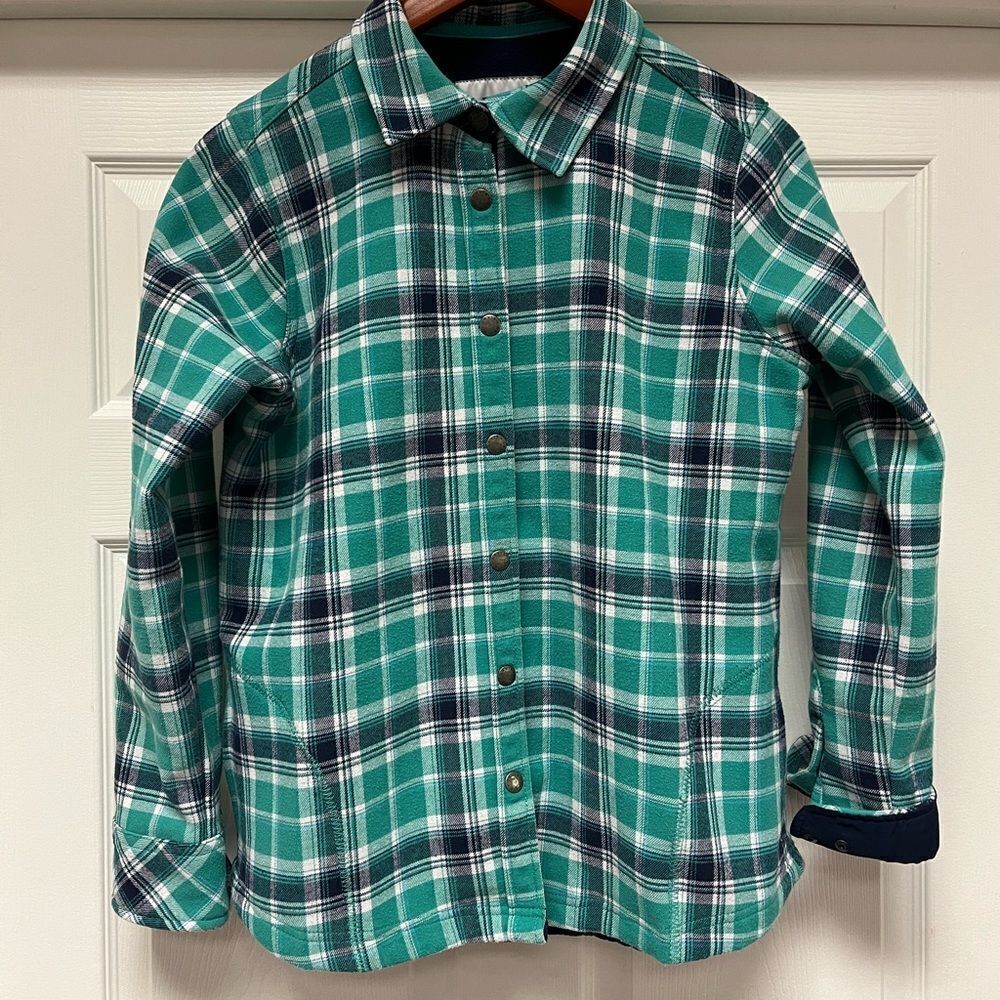 Orvis Green Plaid Flannel Shirt Jacket Shacket sz L EUC